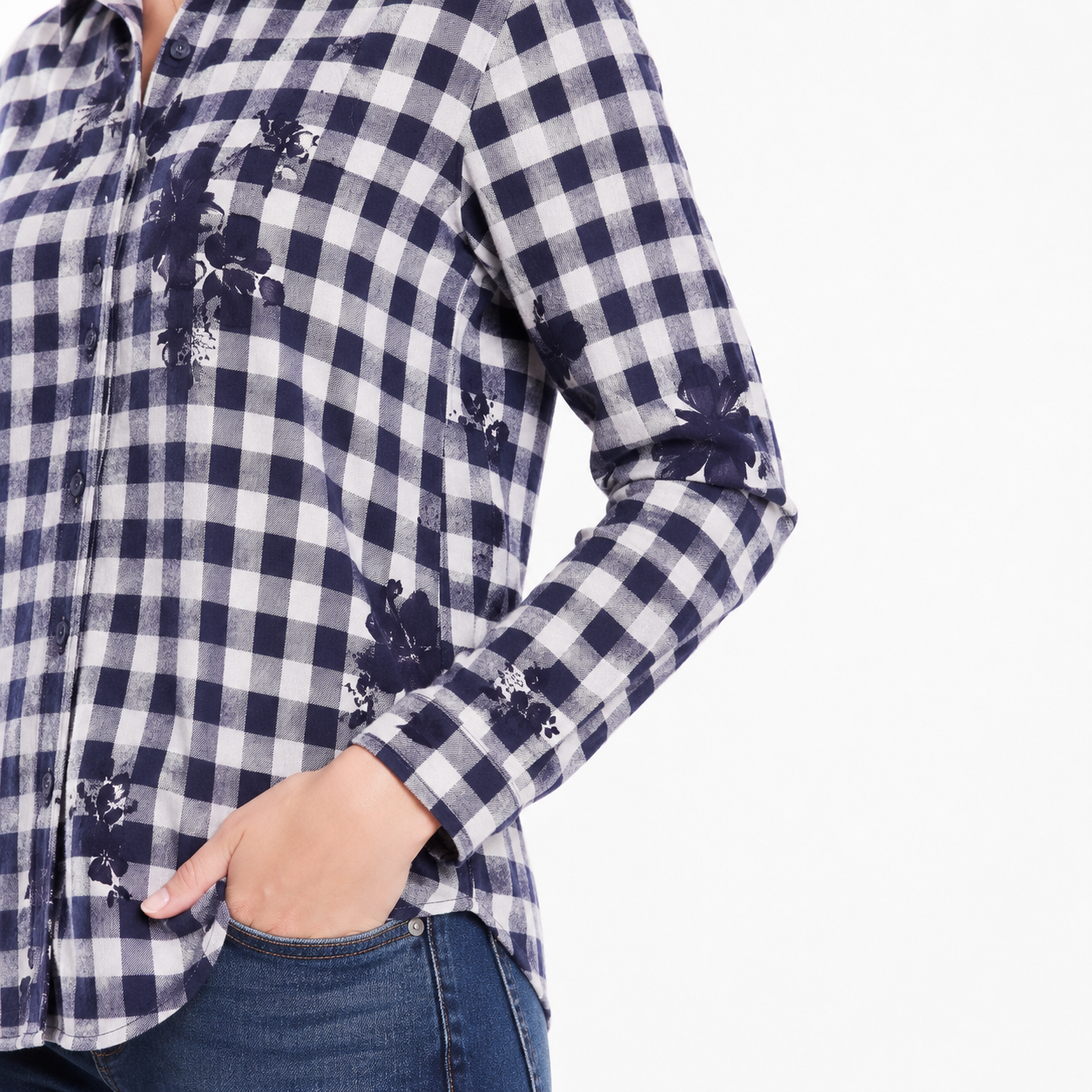 Women Blue Checks Full Sleeves Shirt