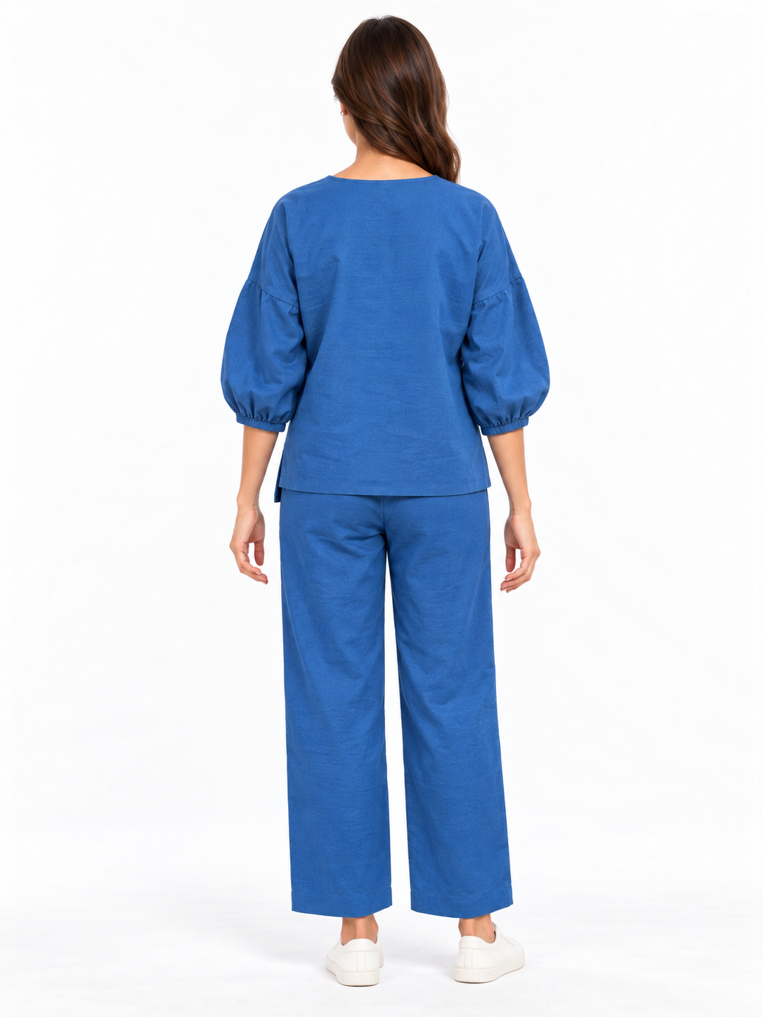 Women Blue Cotton Relaxed Fit Co-Ord Set