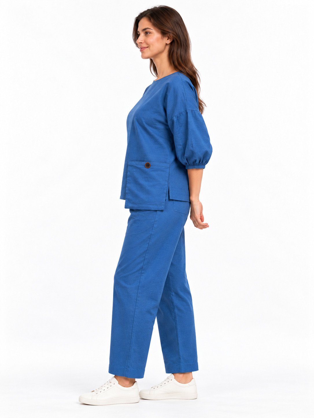 Women Blue Cotton Relaxed Fit Co-Ord Set