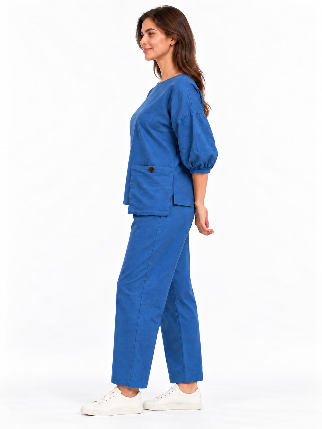 Women Blue Cotton Relaxed Fit Co-Ord Set