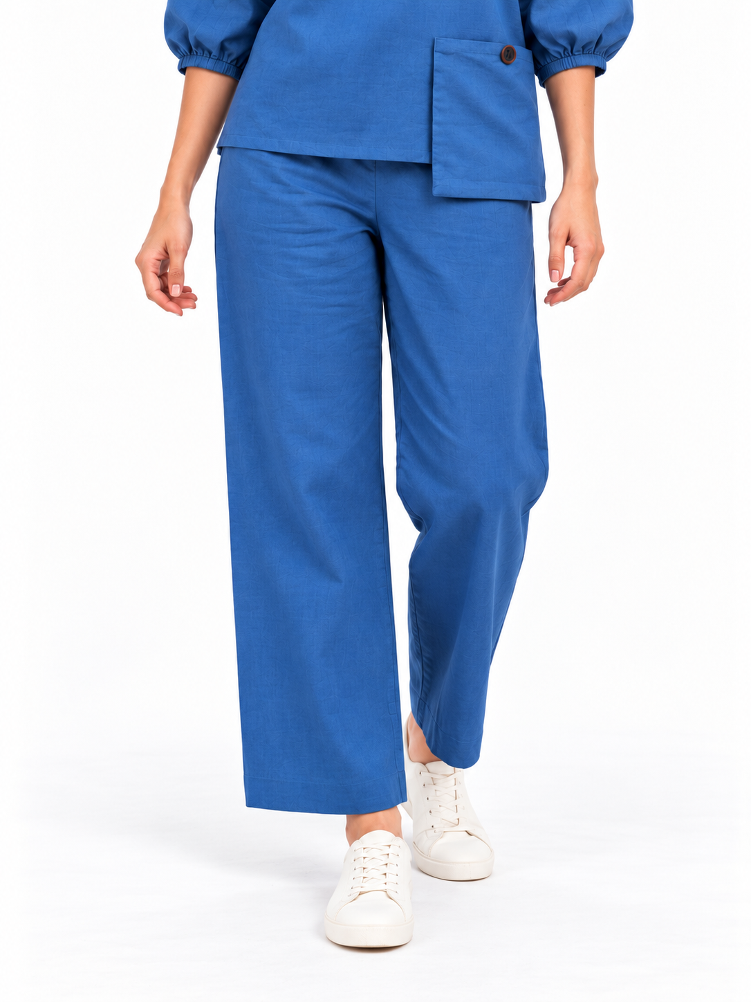 Women Blue Cotton Relaxed Fit Co-Ord Set