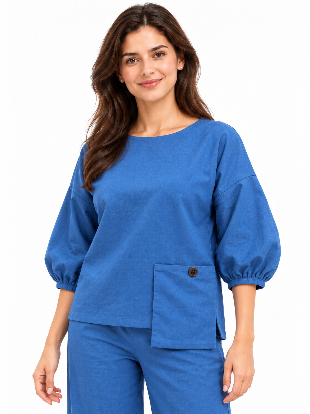 Women Blue Cotton Relaxed Fit Co-Ord Set