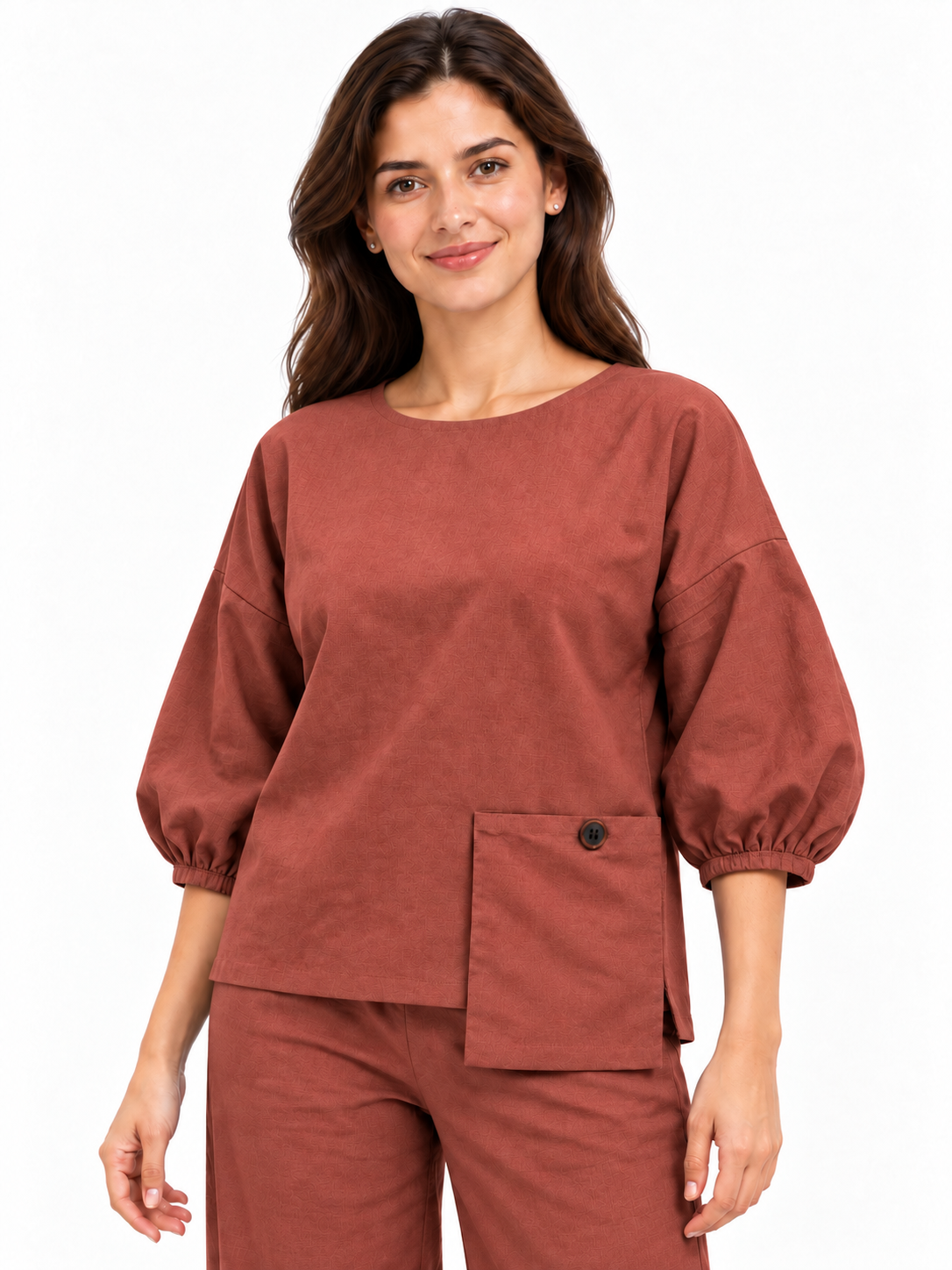 Women Rust Cotton Relaxed Fit Co-Ord Set