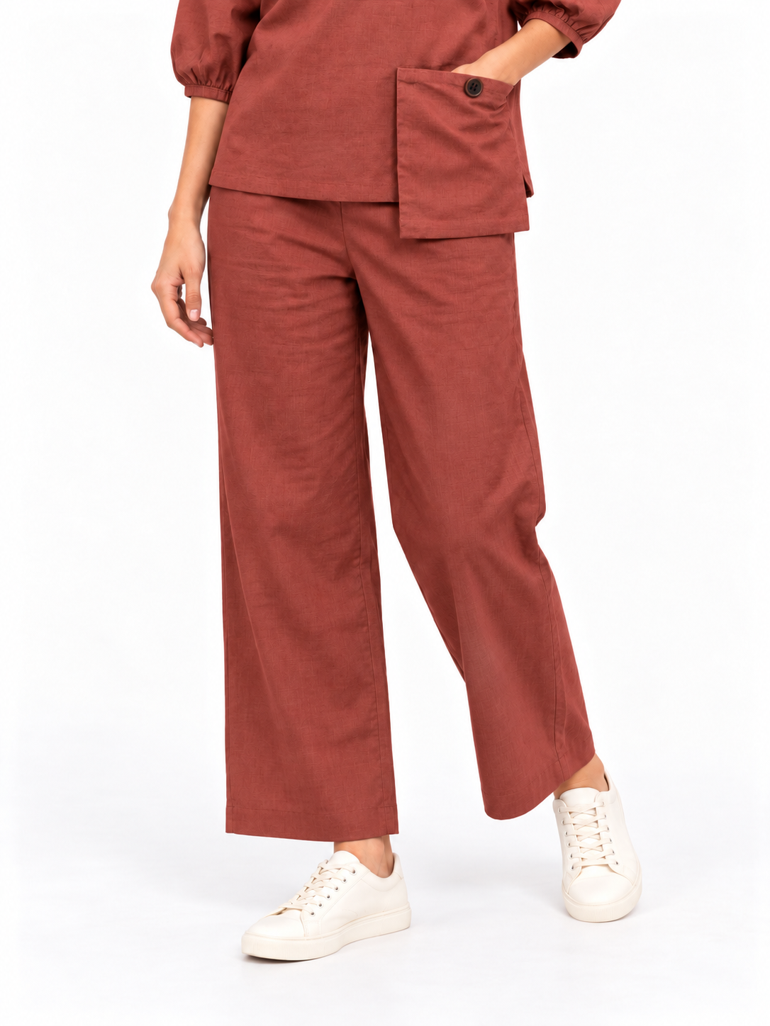 Women Rust Cotton Relaxed Fit Co-Ord Set