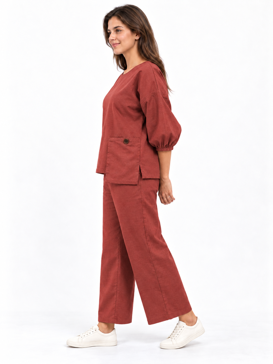Women Rust Cotton Relaxed Fit Co-Ord Set