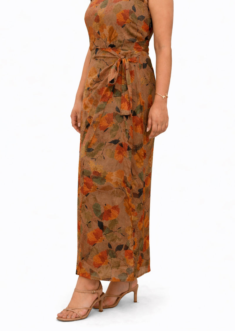 Floral Maxi Dress with Waist- Tie Ups