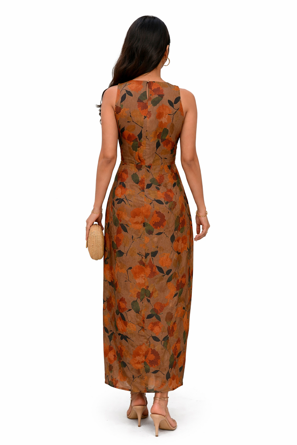 Floral Maxi Dress with Waist- Tie Ups