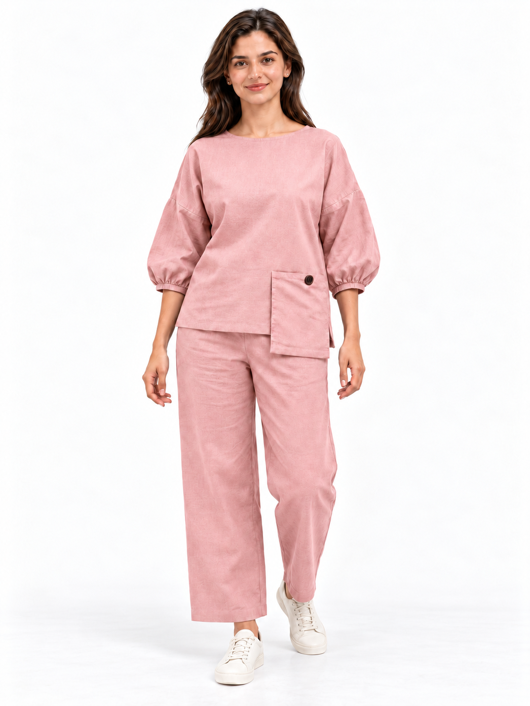 Women Pink Cotton Relaxed Fit Co-Ord Set