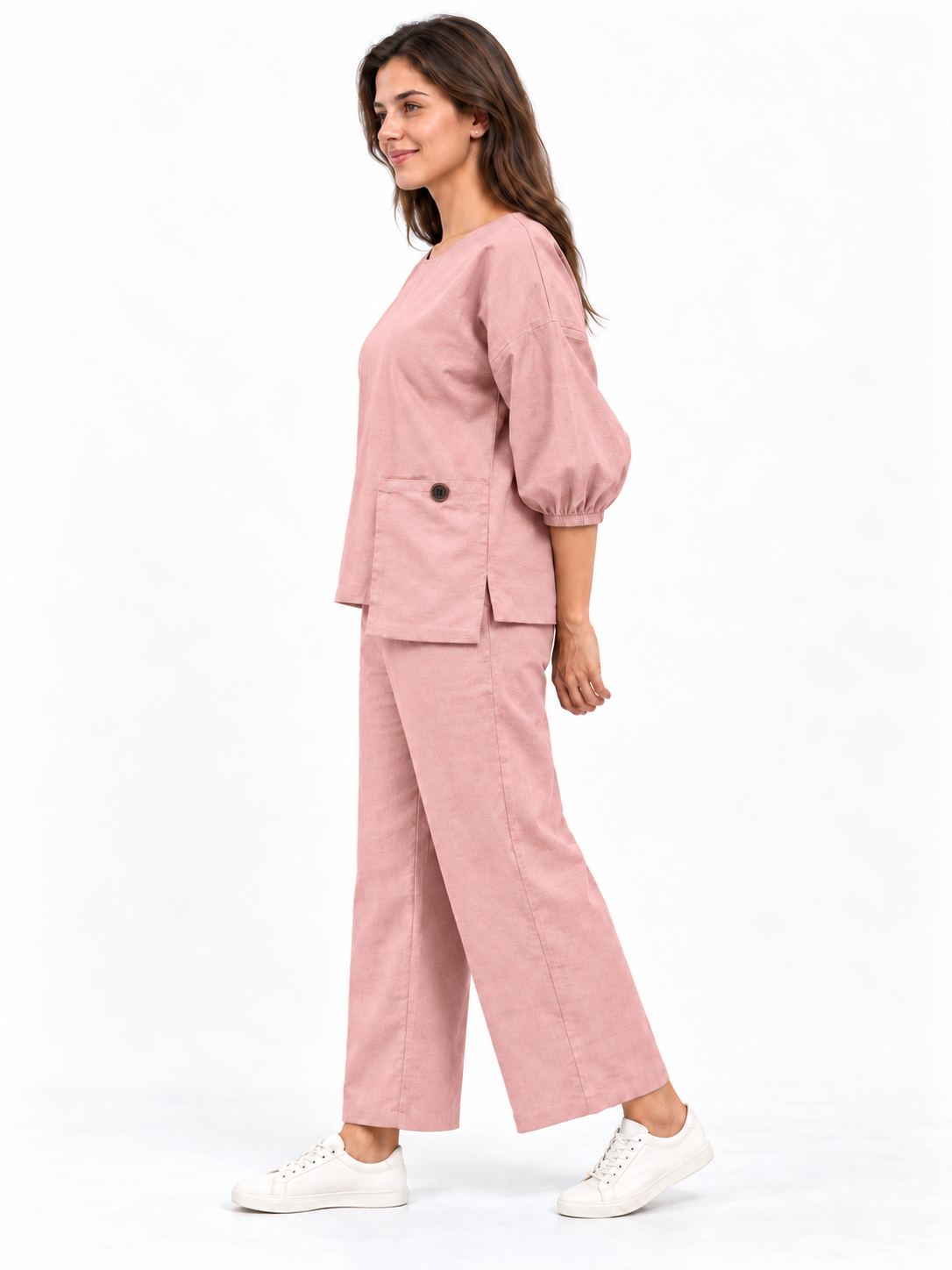 Women Pink Cotton Relaxed Fit Co-Ord Set