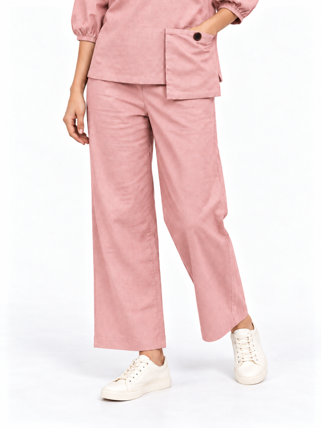 Women Pink Cotton Relaxed Fit Co-Ord Set