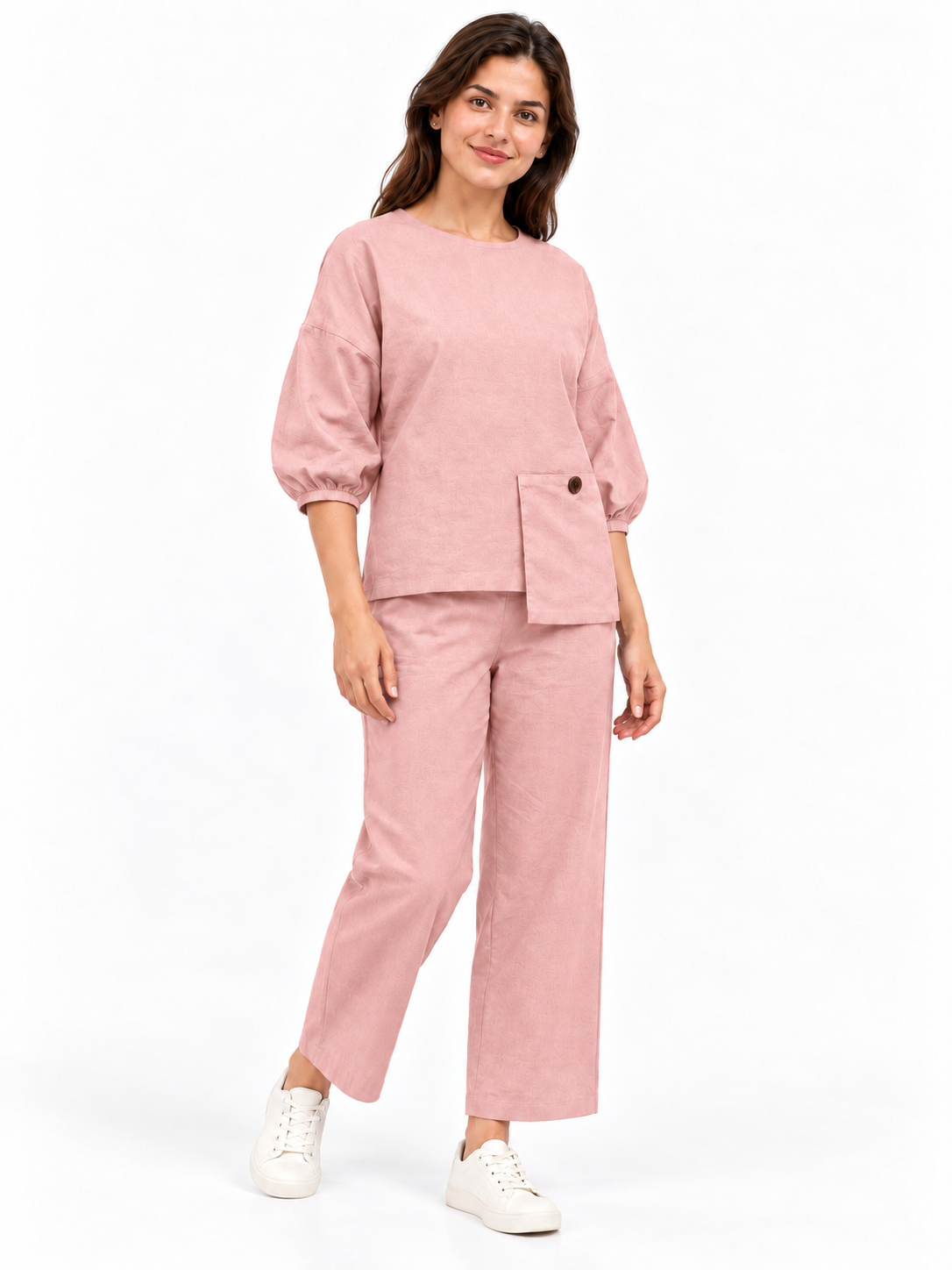 Women Pink Cotton Relaxed Fit Co-Ord Set