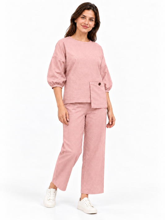 Women Pink Cotton Relaxed Fit Co-Ord Set