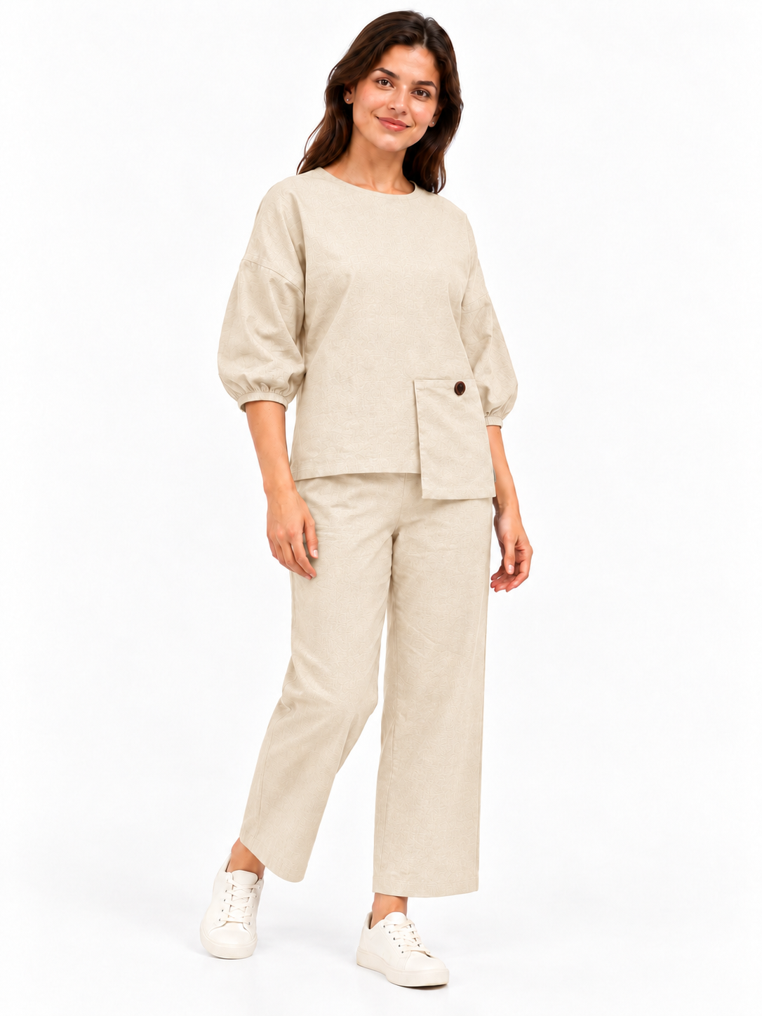 Women Beige Cotton Relaxed Fit Co-Ord Set
