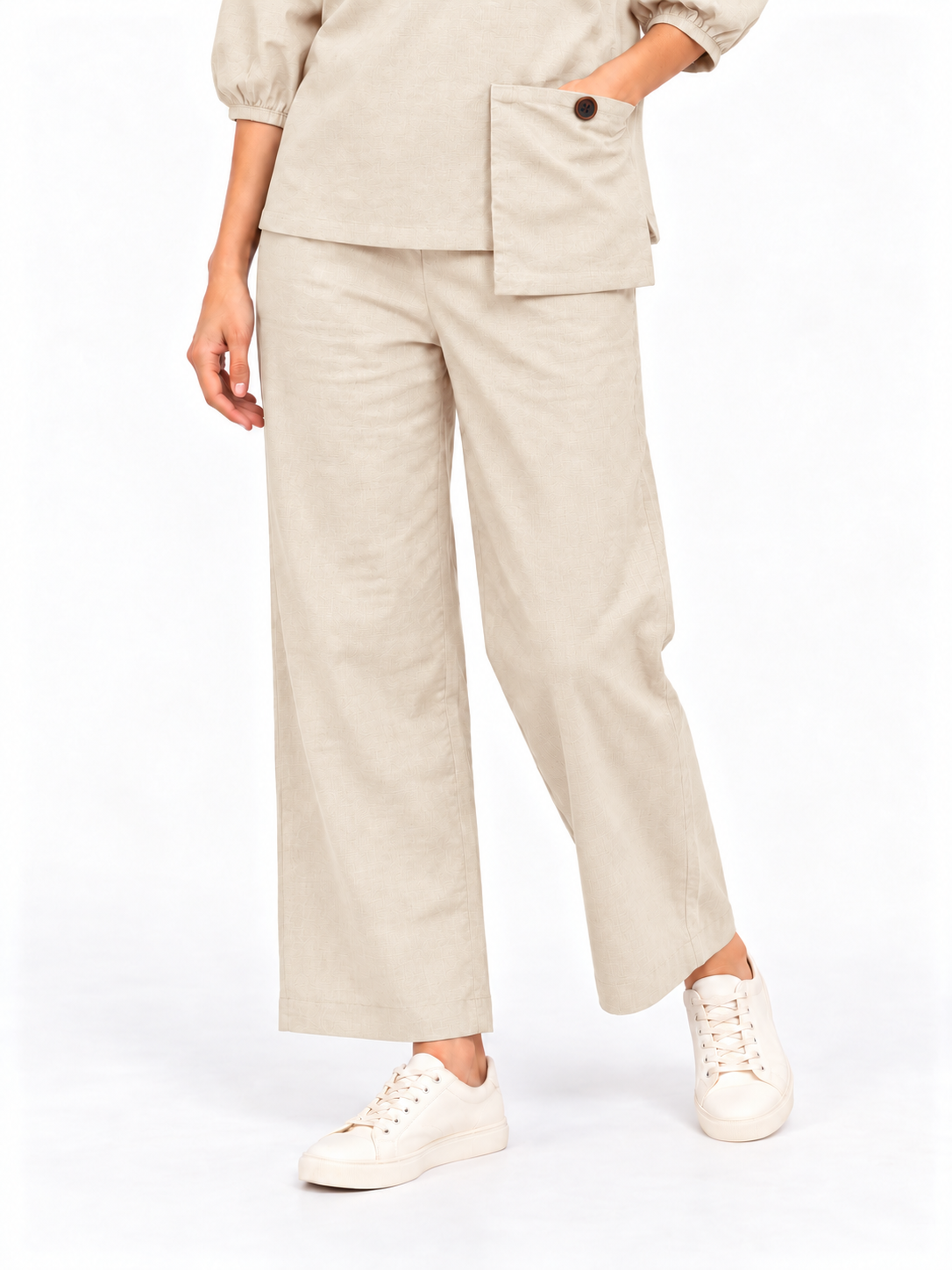 Women Beige Cotton Relaxed Fit Co-Ord Set