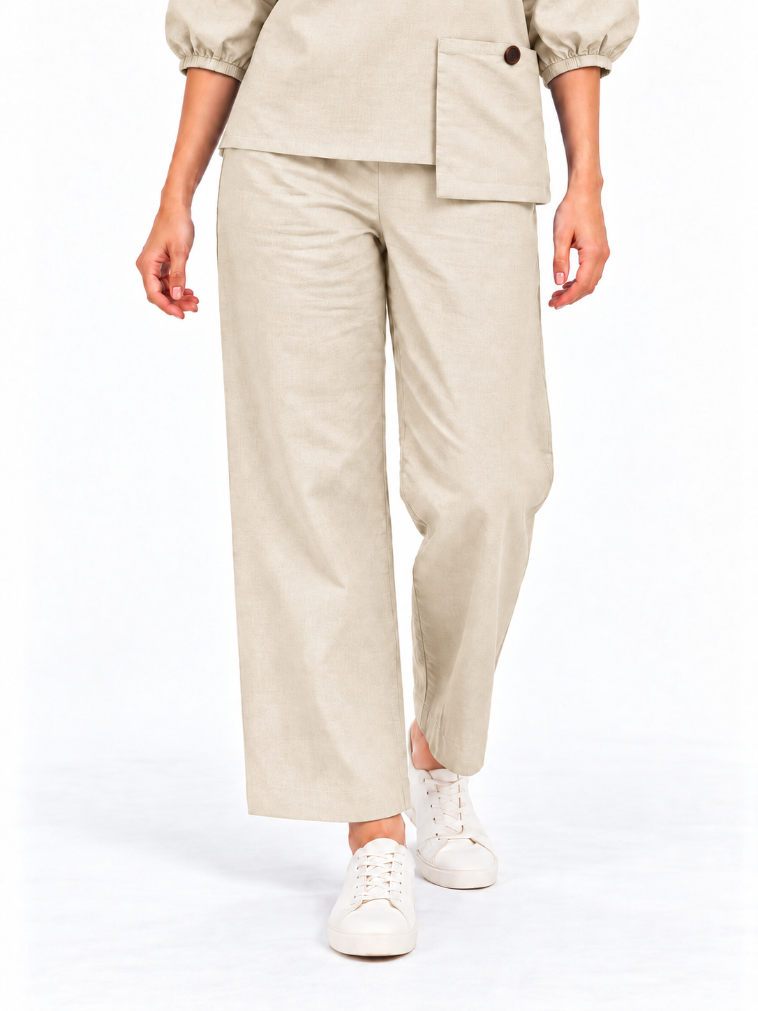 Women Beige Cotton Relaxed Fit Co-Ord Set