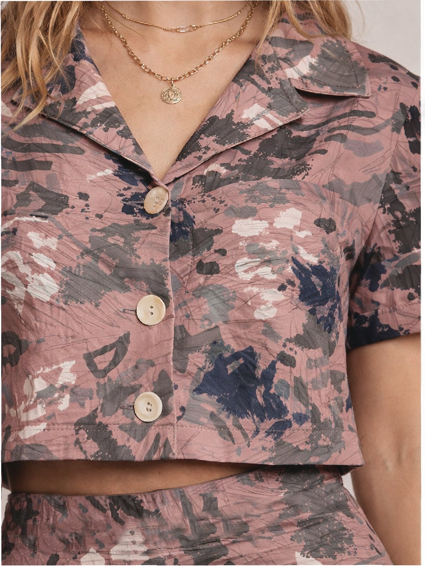Pink Camp Collar Crop Shirt
