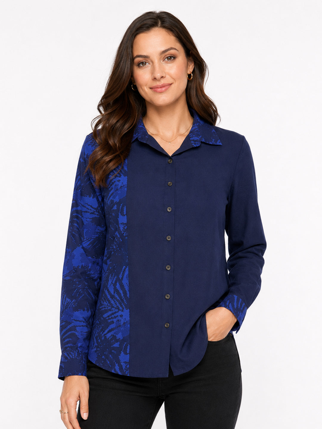 Pure Linen Blue Color Block Shirt