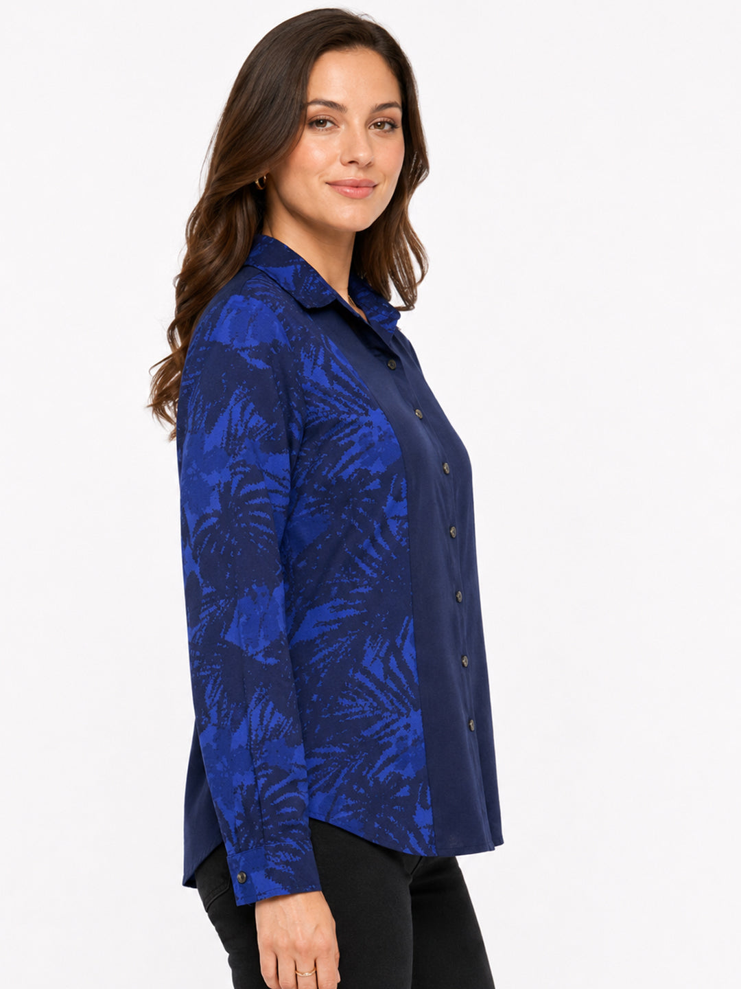 Pure Linen Blue Color Block Shirt