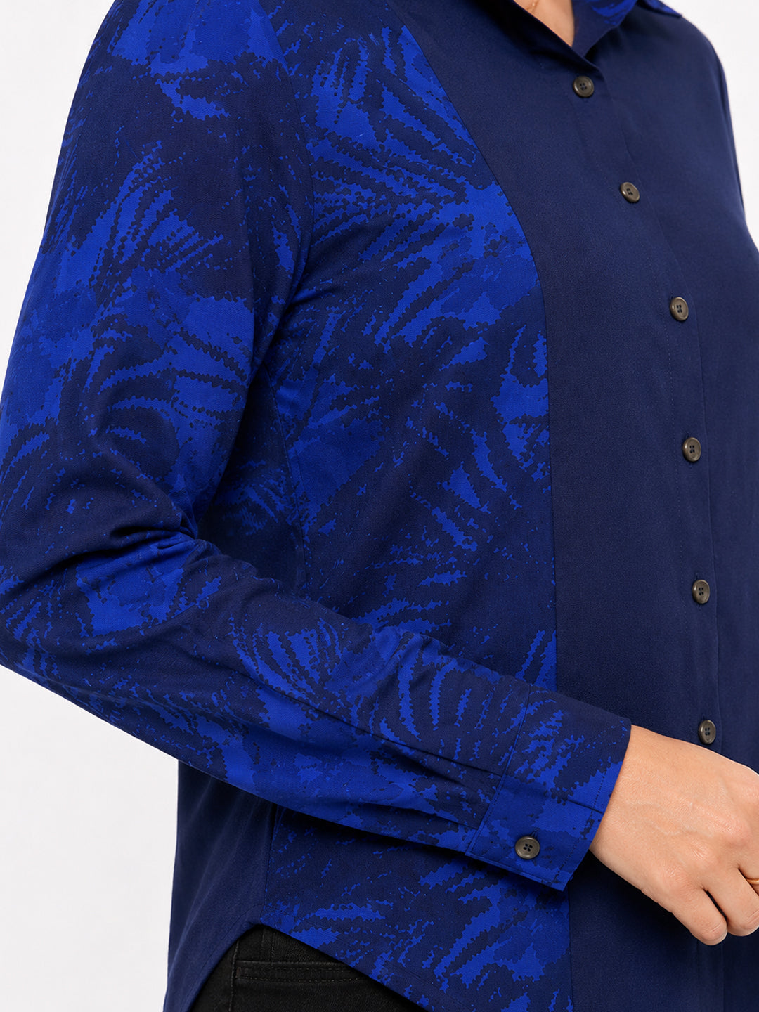 Pure Linen Blue Color Block Shirt