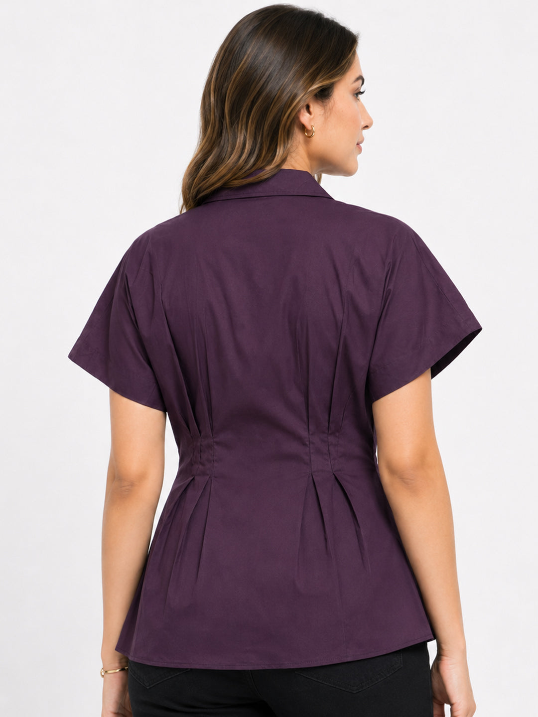 Women Purple Short Sleeve Shirt