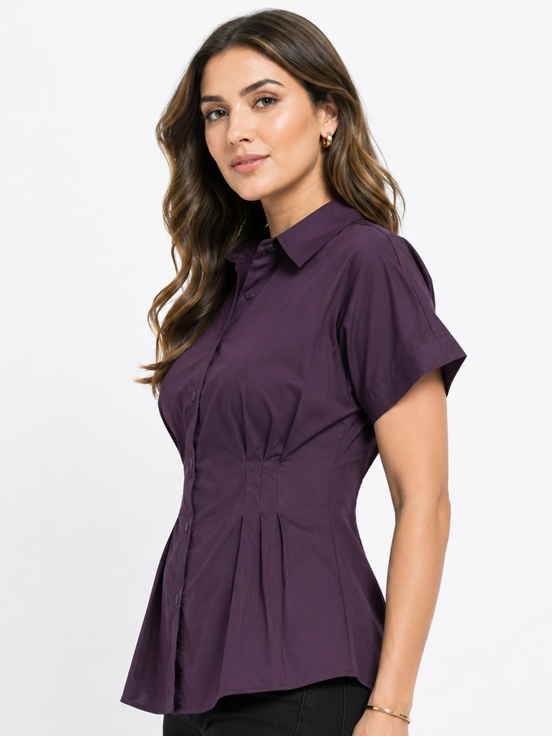 Women Purple Short Sleeve Shirt