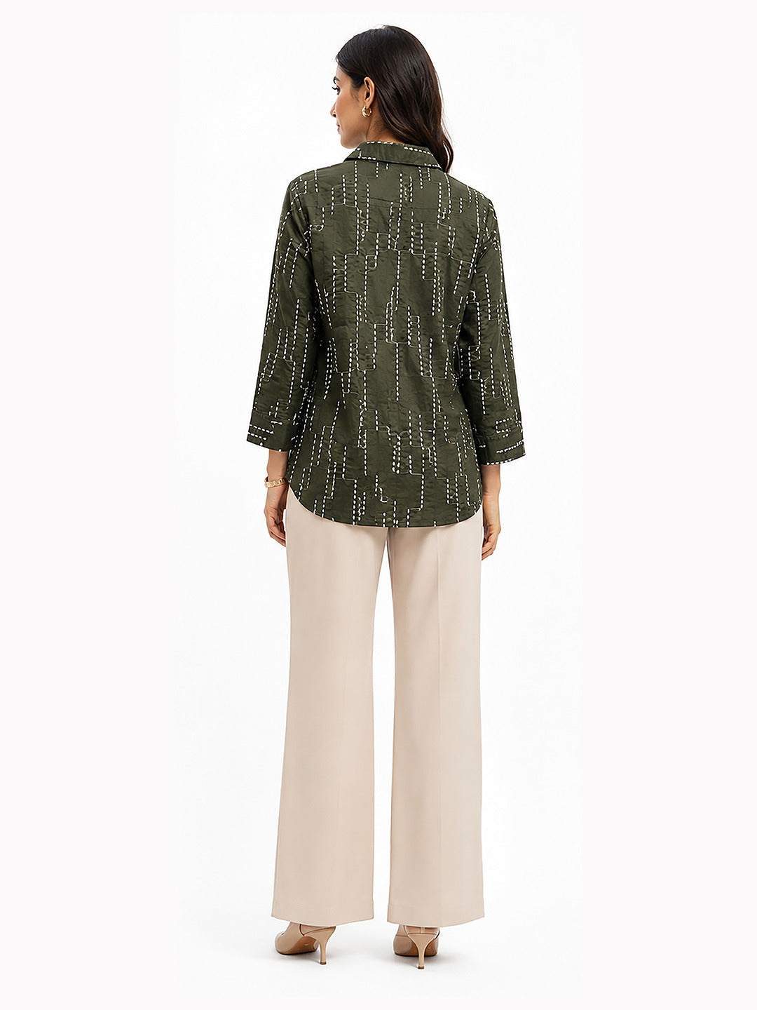 Women Green Casual Full Sleeves Shirt