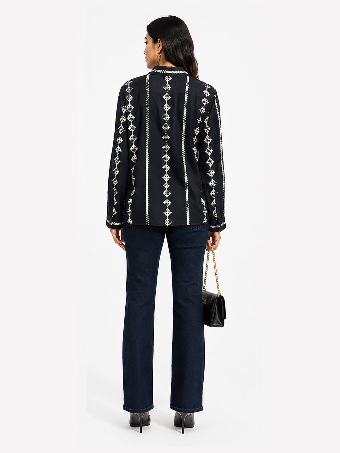 Women Black Embroidered Shirt