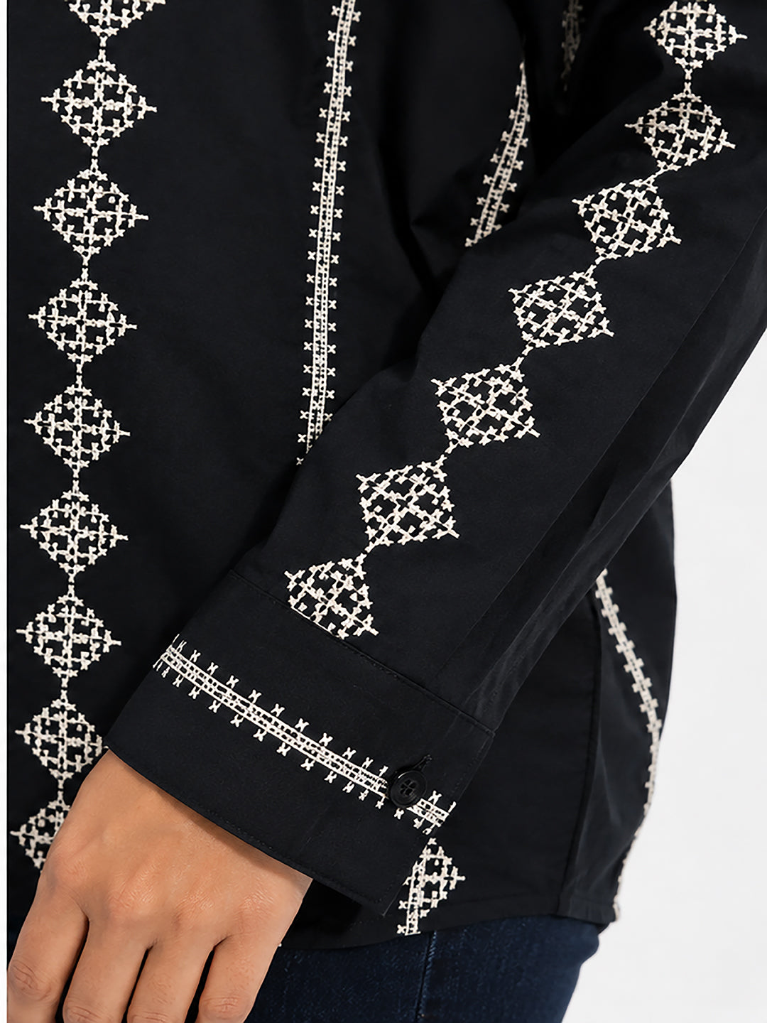 Women Black Embroidered Shirt