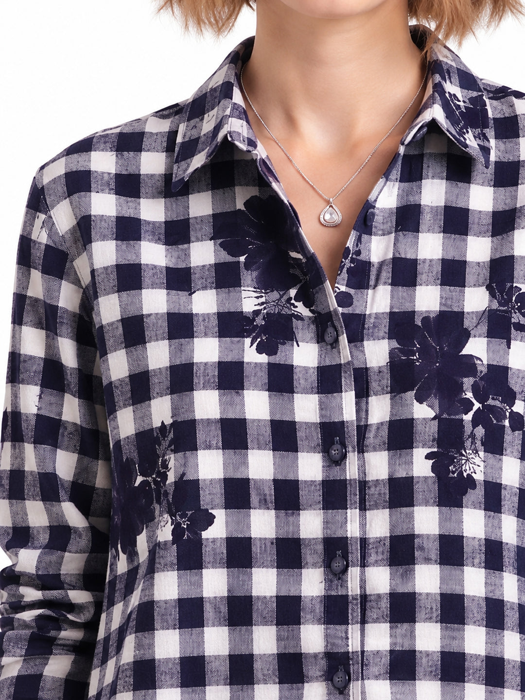 Women Blue Checks Full Sleeves Shirt
