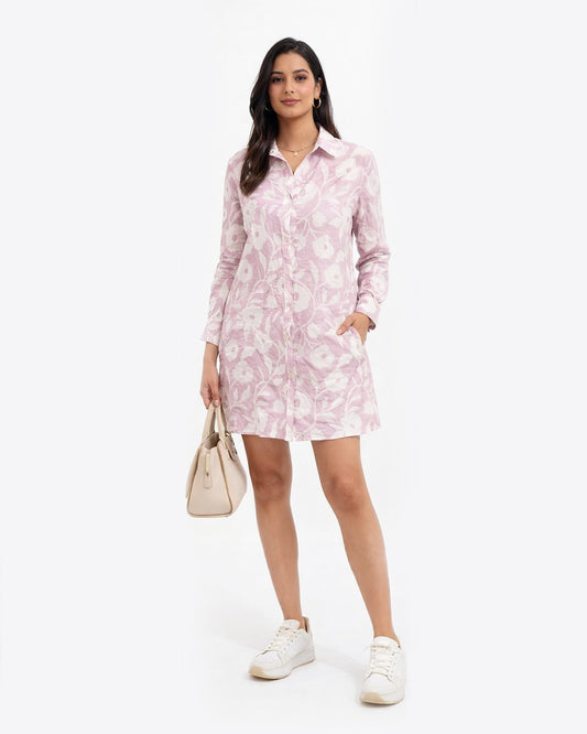 Floral Shirt Dress Dusty Pink
