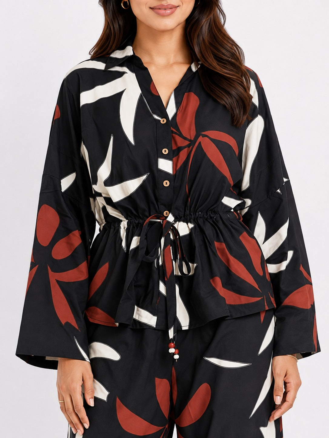 Women Black  Leaf - Printed Co-Ord Set