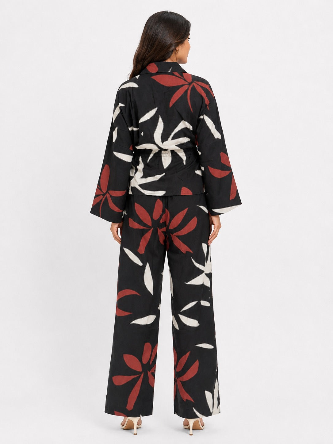 Women Black  Leaf - Printed Co-Ord Set