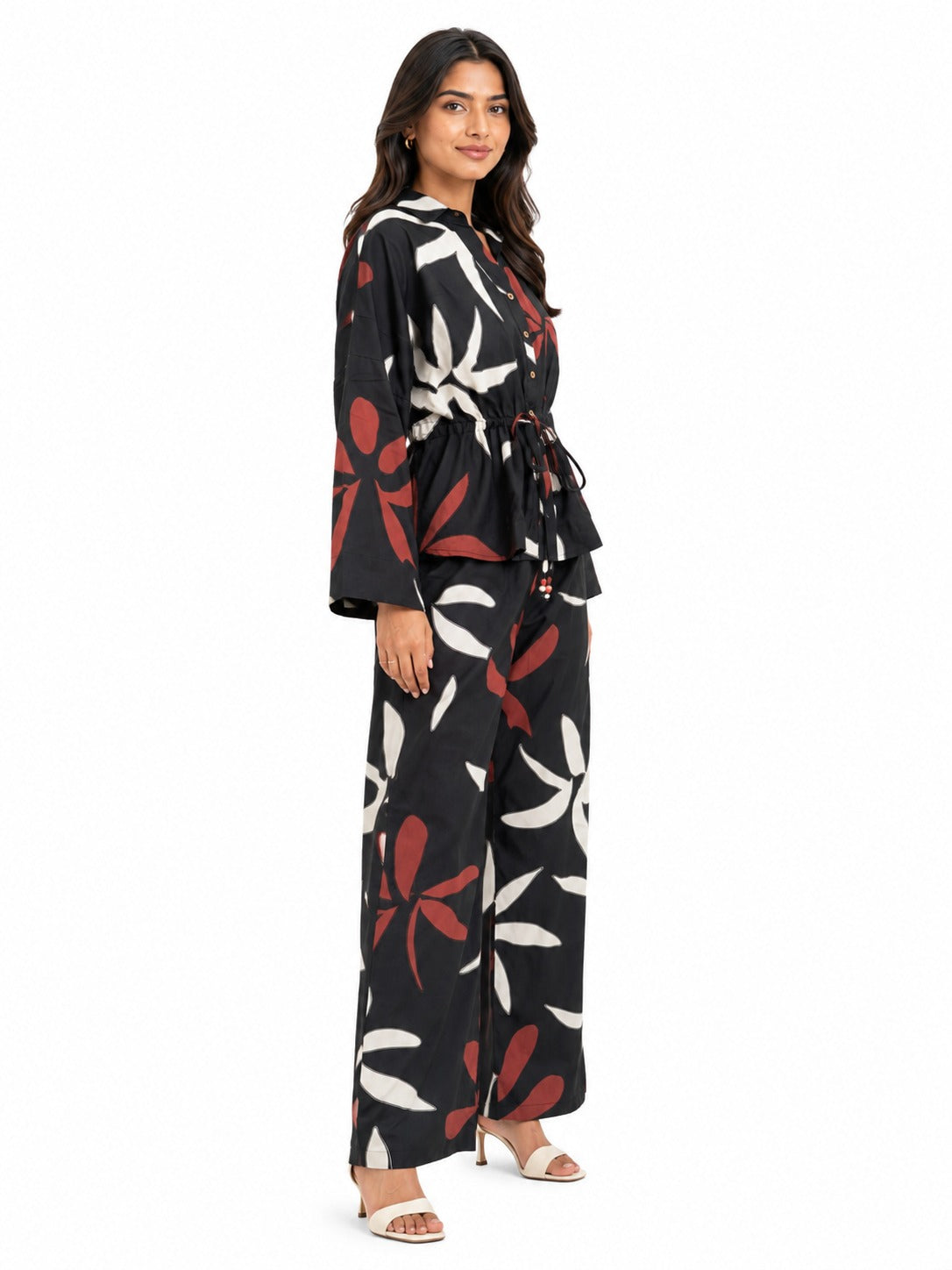 Women Black  Leaf - Printed Co-Ord Set