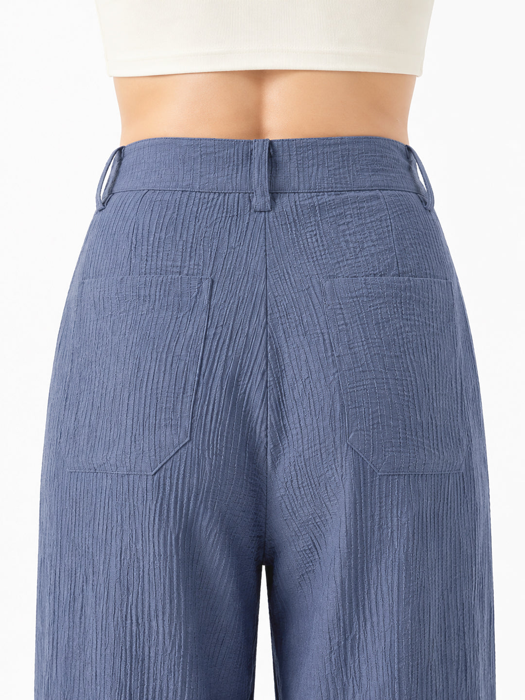 Women blue Textured High-Rise Wide-Leg Trousers