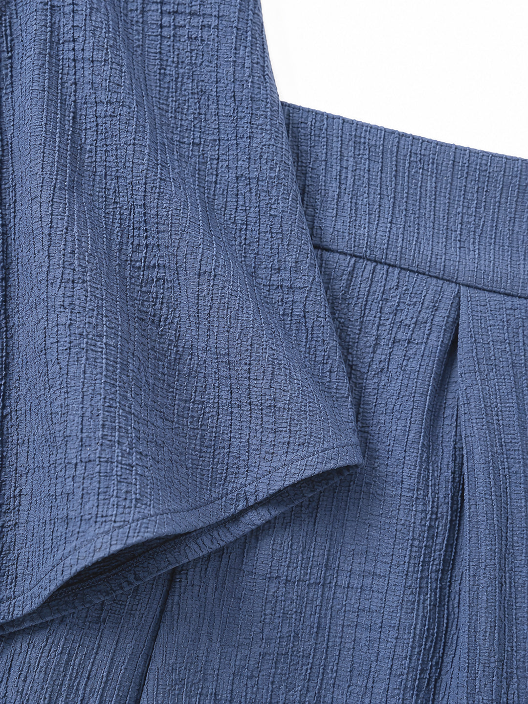 Women blue Textured High-Rise Wide-Leg Trousers