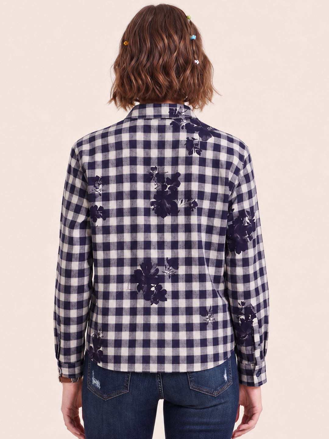 Women Blue Checks Full Sleeves Shirt